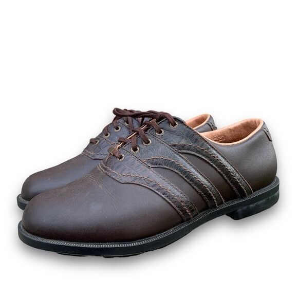 Adidas Traxion Tour Golf Shoes Soft Spike Gator Alligator Brown Men’s size 8 - Picture 1 of 12